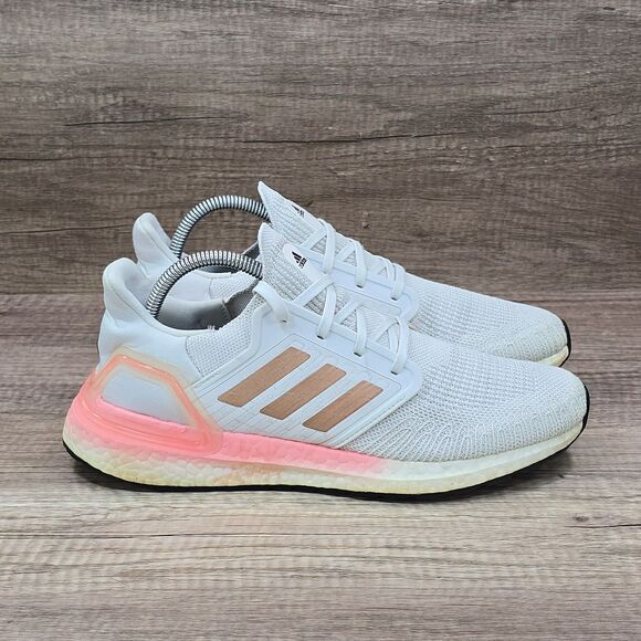 Adidas Ultraboost 20 Women's Sz 10 White Copper Flash Red Running Shoes (EG0724) - Picture 1 of 9